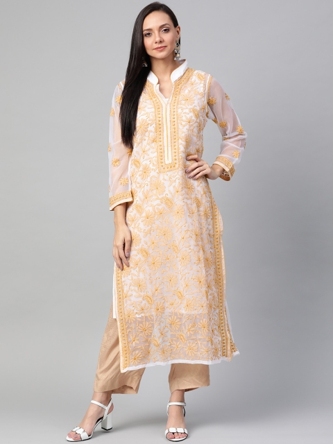 ADA Women White & Beige Chikankari Hand Embroidered Sheer Straight Sustainable Kurta
ADA Women White & Beige Chikankari Hand Embroidered Sheer Straight Sustainable Kurta