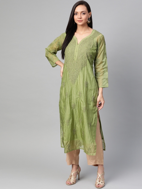 ADA Women Olive Green Chikankari Hand Embroidered Straight Sustainable Kota Kurta With Mukaish Work
ADA Women Olive Green Chikankari Hand Embroidered Straight Sustainable Kota Kurta With Mukaish Work