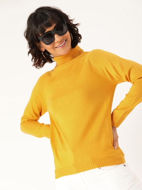 DressBerry Women Yellow Solid Pullover Sweater