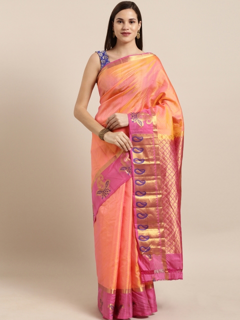 The Chennai Silks Classicate Coral Orange & Pink Pure Silk Woven Design Kanjeevaram Saree
The Chennai Silks Classicate Coral Orange & Pink Pure Silk Woven Design Kanjeevaram Saree