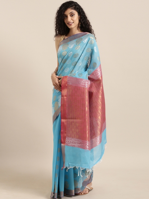 The Chennai Silks Classicate Blue & Gold-Toned Silk Cotton Woven Design Maheshwari Saree
The Chennai Silks Classicate Blue & Gold-Toned Silk Cotton Woven Design Maheshwari Saree