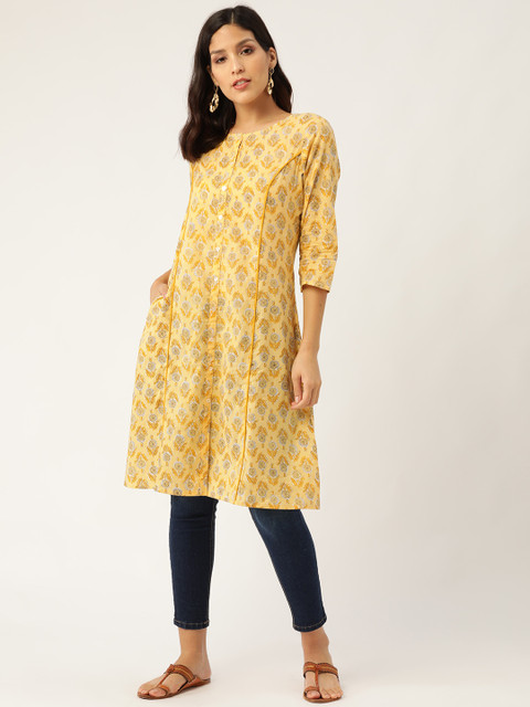 Sangria Women Yellow & Black Block Print Straight Kurta
Sangria Women Yellow & Black Block Print Straight Kurta