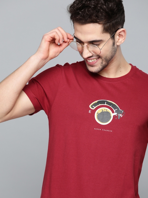 Mast & Harbour Men Maroon Printed Round Neck T-shirt