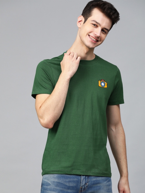 Mast & Harbour Men Green Solid Round Neck T-shirt