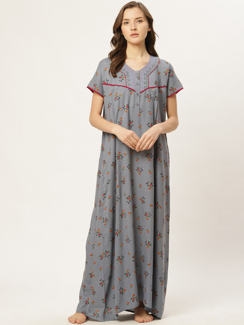 Sweet Dreams Women Grey & Orange Floral Print Maxi Nightdress
Sweet Dreams Women Grey & Orange Floral Print Maxi Nightdress