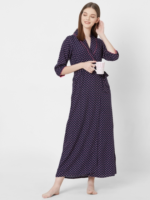 Sweet Dreams Navy Blue & Pink Printed Nightdress