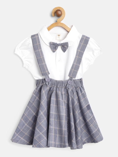TOFFY HOUSE Girls White & Blue Polo T-Shirt & Self-Checked Skirt with Attached Suspenders
TOFFY HOUSE Girls White & Blue Polo T-Shirt & Self-Checked Skirt with Attached Suspenders
