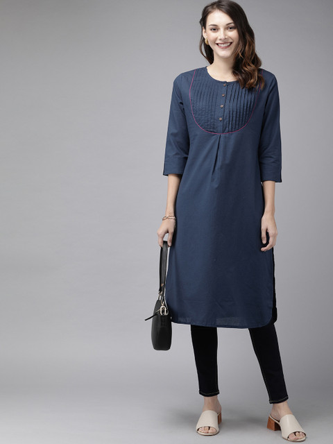 Anouk Women Navy Blue Solid Straight Cotton Kurta Engineered with Anti-Viral Technology
Anouk Women Navy Blue Solid Straight Cotton Kurta Engineered with Anti-Viral Technology