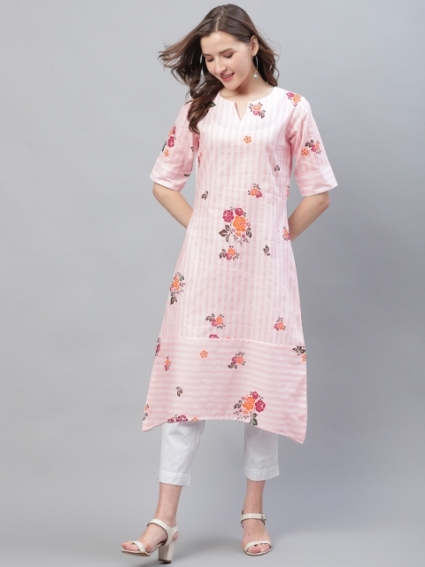 AHIKA Women Off-White & Pink Striped with Floral Print Detail Asymmetric A-Line Kurta
AHIKA Women Off-White & Pink Striped with Floral Print Detail Asymmetric A-Line Kurta