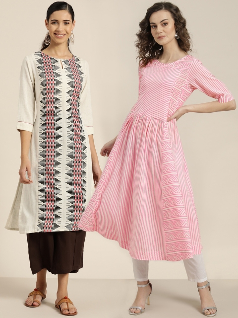 Sangria Women Pack of 2 Kurtas, Pink