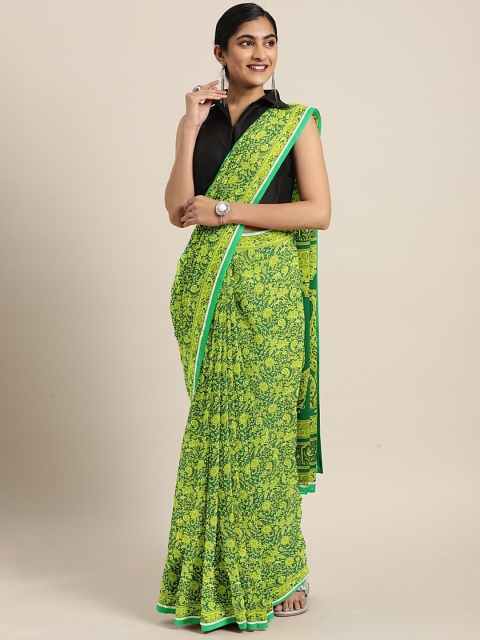 KALINI Green Printed Pure Chiffon Saree