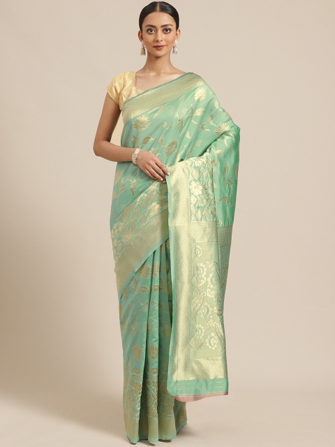 KALINI Green & Golden Zari Woven Design Saree