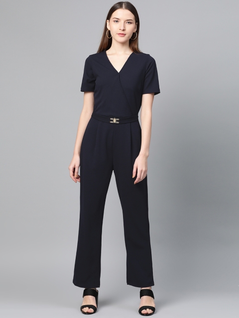 RUNWAYIN Women Navy Blue Solid Basic Jumpsuit