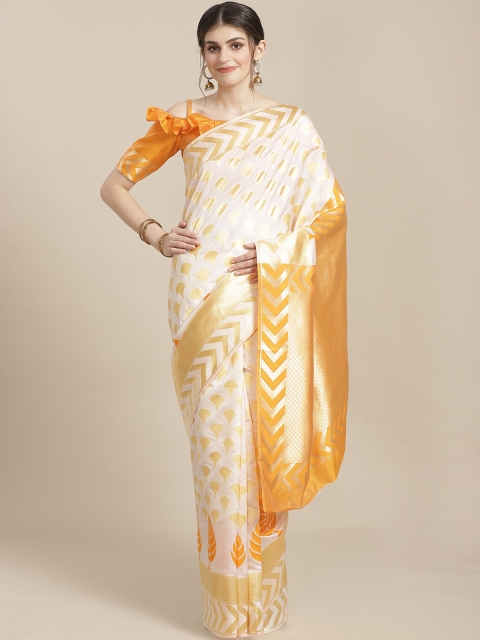 SHAVYA Off-White & Golden Pure Silk Zari Woven Design Kasavu Saree