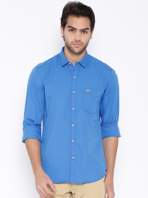 John Players Blue Trim Fit Casual Shirt