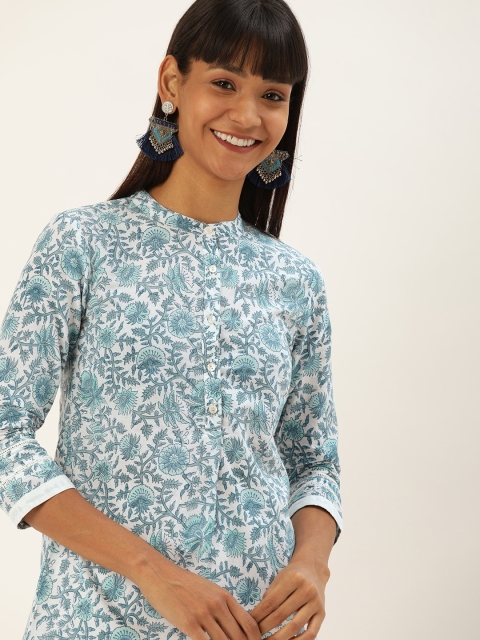 Taavi Women White & Blue Sanganeri Hand Block Print Shirt Style Sustainable Pure Cotton Top
Taavi Women White & Blue Sanganeri Hand Block Print Shirt Style Sustainable Pure Cotton Top