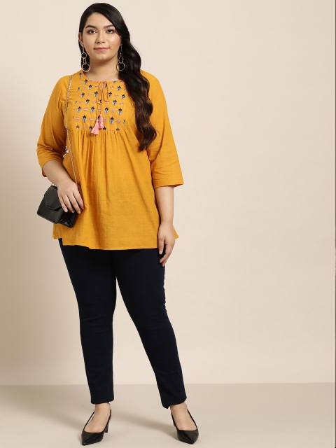 Sztori Plus Size Women Mustard Yellow & Pink Plus Size Embroidered Pure Cotton Yoke Design Pure Cotton Kurti
Sztori Plus Size Women Mustard Yellow & Pink Plus Size Embroidered Pure Cotton Yoke Design Pure Cotton Kurti