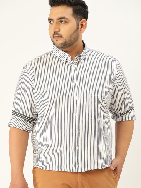 Sztori Men Plus Size White & Navy Blue Regular Fit Striped Casual Shirt 
Sztori Men Plus Size White & Navy Blue Regular Fit Striped Casual Shirt