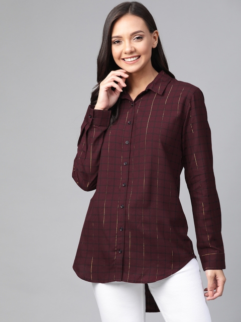 Mast & Harbour Women Maroon & Golden Regular Fit Checked Casual Longline High-Low Shirt
Mast & Harbour Women Maroon & Golden Regular Fit Checked Casual Longline High-Low Shirt