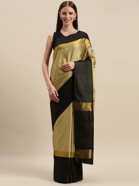 KALINI Beige Solid Art Silk Saree