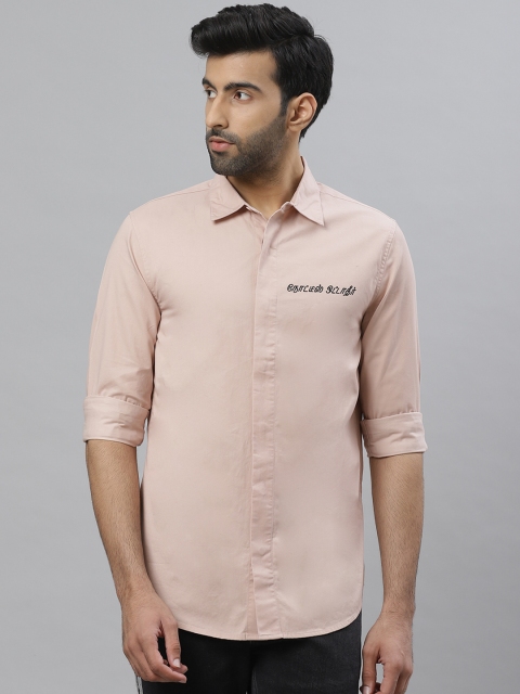 Bhaane Men Peach-Coloured Regular Fit Solid Casual Shirt