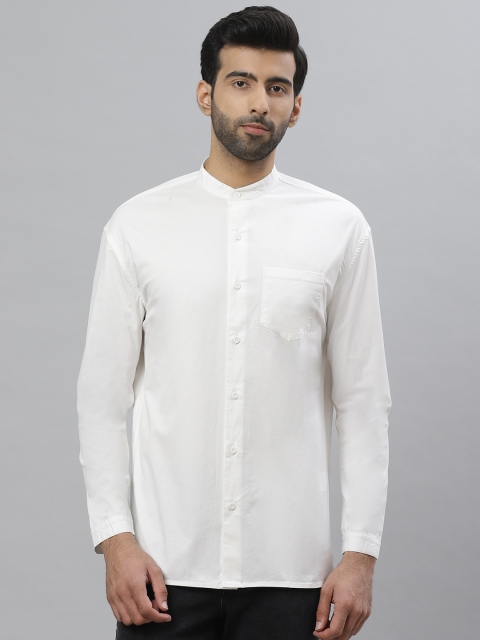 Bhaane Men White Slim Fit Printed Back Casual Shirt