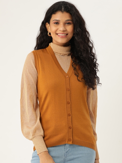 Monte Carlo Women Rust Orange Solid Cardigan Sweater