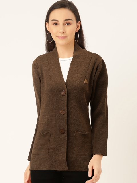 Monte Carlo Women Brown Woollen Solid Cardigan