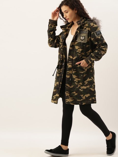 NUSH Women Olive Green & Khaki Camouflage Printed Lightweight Hooded Longline Parka Jacket
NUSH Women Olive Green & Khaki Camouflage Printed Lightweight Hooded Longline Parka Jacket