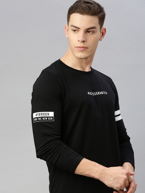 WROGN Men Black Solid Slim Fit Round Neck Pure Cotton T-shirt with Print Detail
WROGN Men Black Solid Slim Fit Round Neck Pure Cotton T-shirt with Print Detail