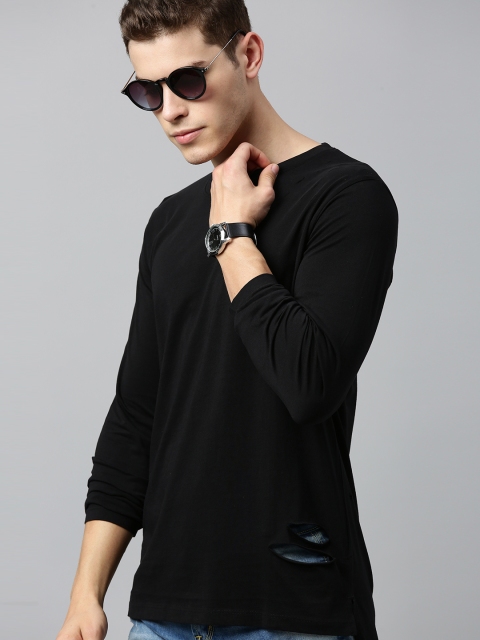 WROGN Men Black Solid Round Neck T-shirt