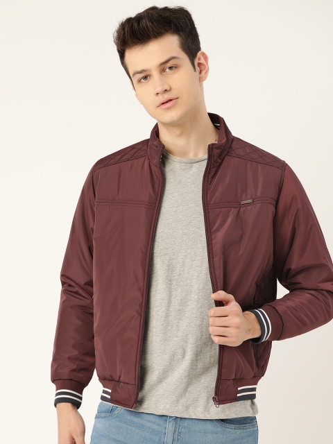 Monte Carlo Men Burgundy Solid Varsity Jacket