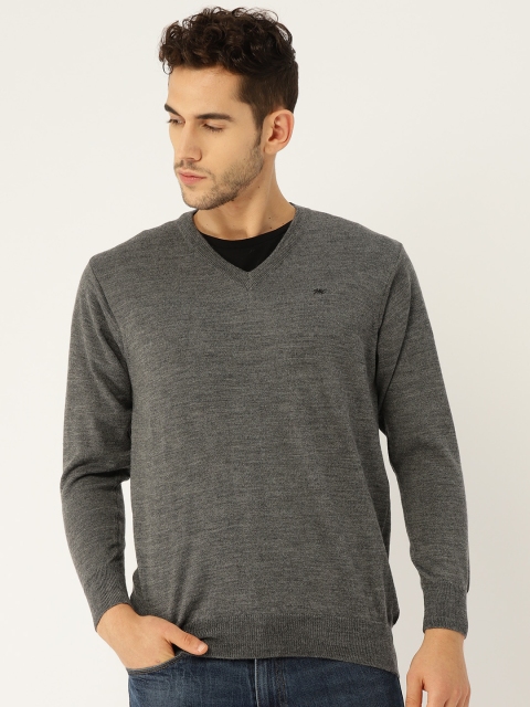 Monte Carlo Men Grey Solid Woollen Pullover Sweater