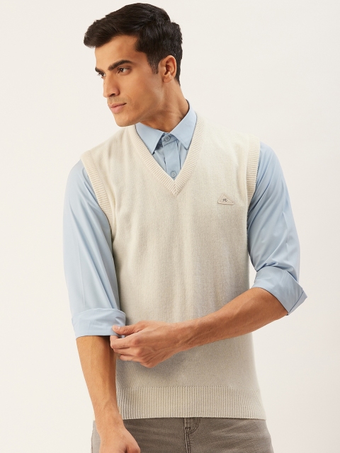 Monte Carlo Men Off-White Solid Sweater Vest