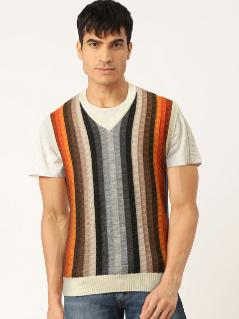 Monte Carlo Men Multicoloured Striped Sweater Vest, Multi 
Monte Carlo Men Multicoloured Striped Sweater Vest, Multi
