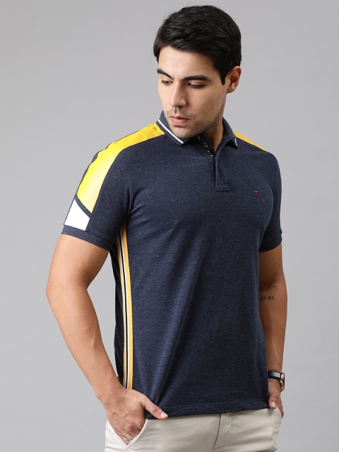 Louis Philippe Sport Men Navy Blue Solid Polo Collar T-shirt