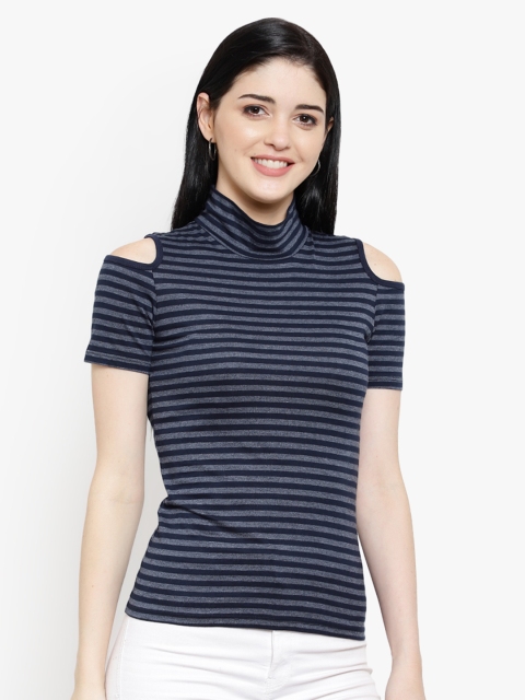 LE BOURGEOIS Women Navy Blue Striped Top