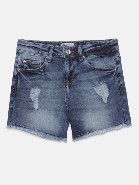 Lee Cooper Girls Blue Washed Regular Fit Denim Shorts