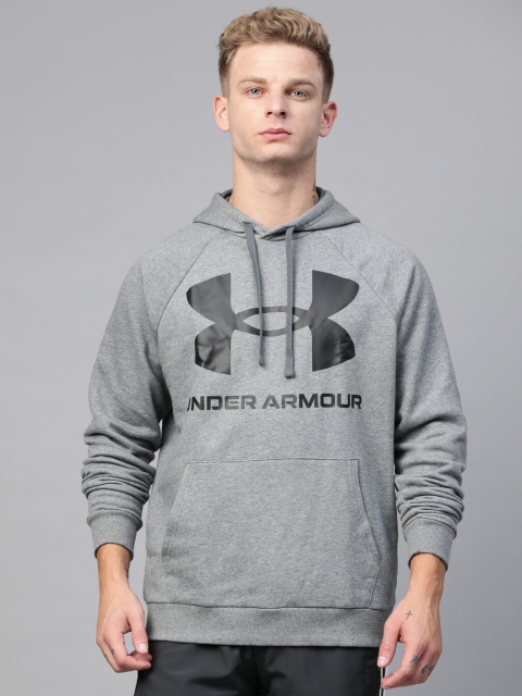 UNDER ARMOUR Men Grey Melange & Black Big Brand Logo Print Rival Hooded Sports Sweatshirt
UNDER ARMOUR Men Grey Melange & Black Big Brand Logo Print Rival Hooded Sports Sweatshirt