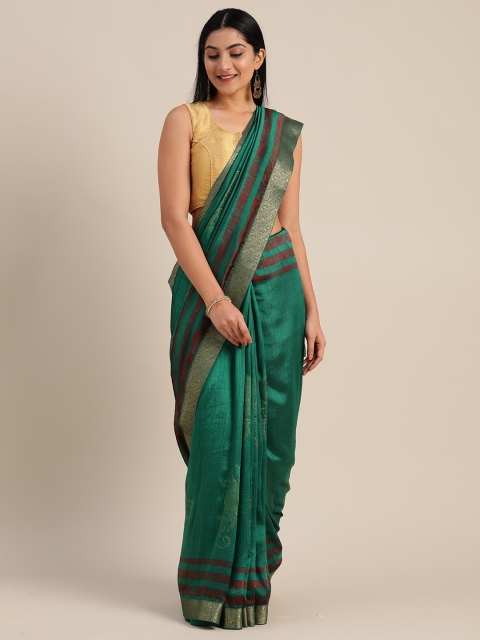 Mitera Green Poly Silk Floral Printed Chanderi Saree