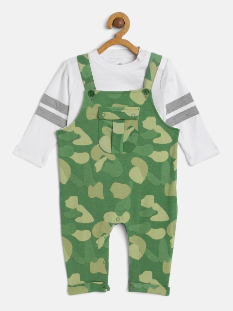 YK Boys Green Printed Rompers with T-Shirt