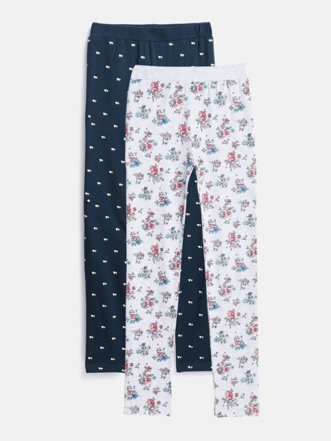 YK Girls Pack of 2 Printed Leggings, Grey melange