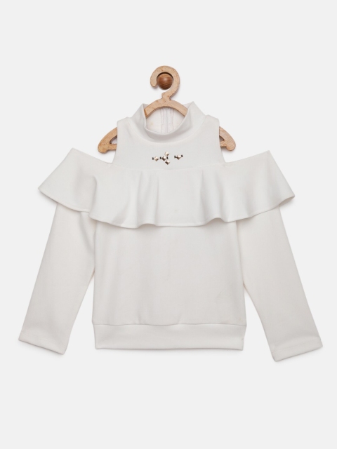Tiny Girl Cream-Coloured Solid Cold-Shoulder Top