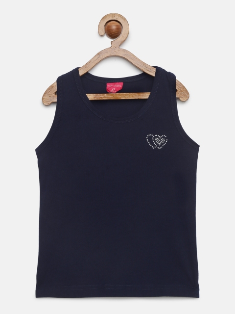Tiny Girl Navy Blue Solid Tank Top