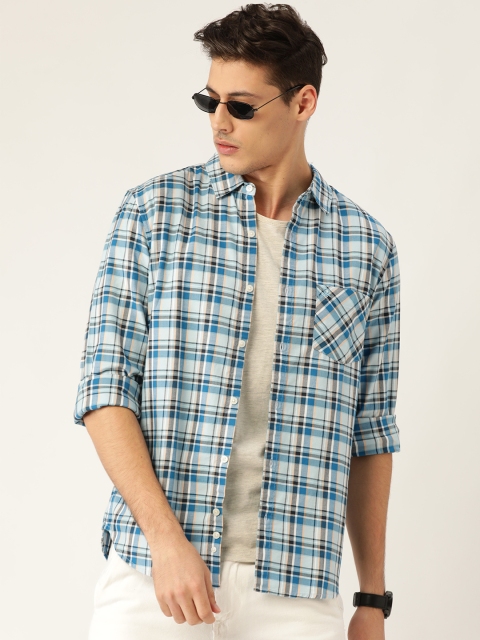 United Colors of Benetton Men Blue & Black Slim Fit Checked Casual Shirt