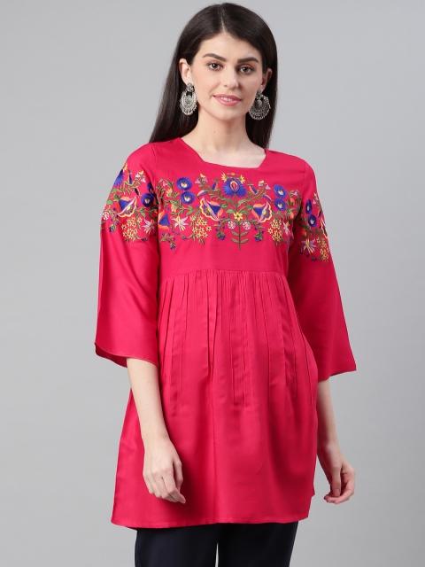 clorals Women Red Embroidered Tunic