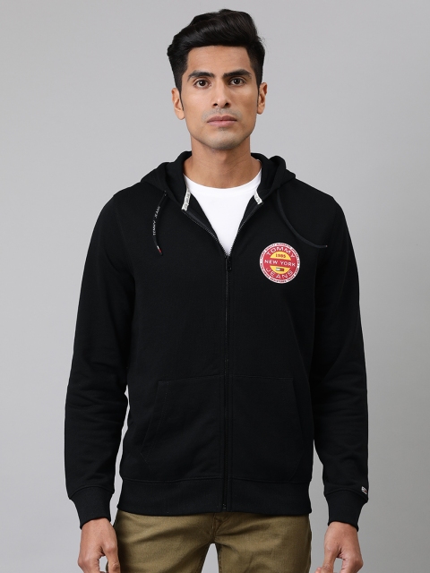 Tommy Hilfiger Men Black Solid Hooded Open-Front Sweatshirt With Printed Detailing
Tommy Hilfiger Men Black Solid Hooded Open-Front Sweatshirt With Printed Detailing