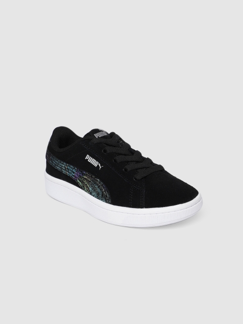 Puma Girls Black Solid Vikky v2 FS AC PS Suede Sneakers