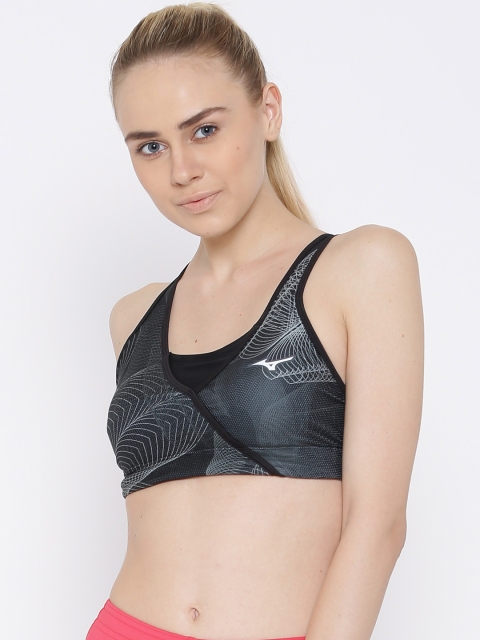 Mizuno Black & Grey Lotus Printed Sports Bra J2GA6221