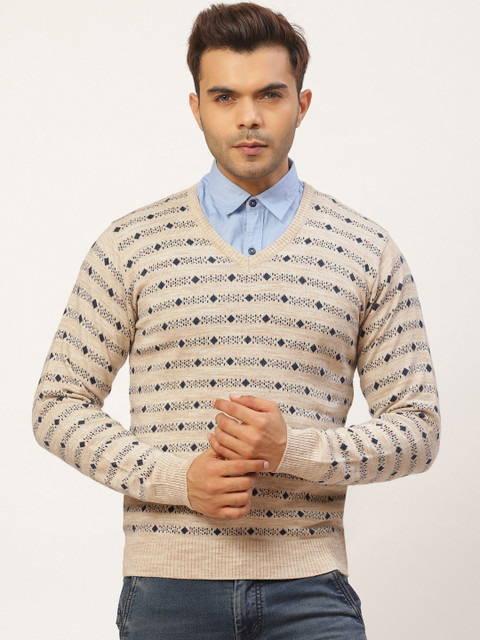 Pierre Carlo Men Beige & Navy Blue Self Design Pullover Sweater
Pierre Carlo Men Beige & Navy Blue Self Design Pullover Sweater